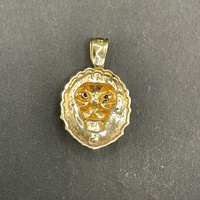 Mens 9ct Yellow Gold Red Gemstone Lion Head Pendant