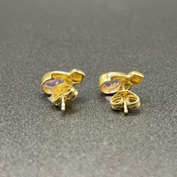 Ladies 9ct Yellow Gold Purple Gemstone Stud Earrings