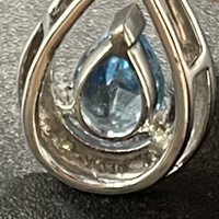 Ladies 10ct White Gold Blue Gemstone & Diamond Droplet Pendant