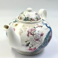 Summer River Flora Peacock Teapot Floral Gold Detail Decorative