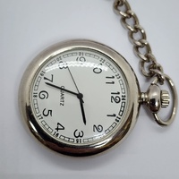 Silver Tone Quartz Fob Pocket Watch with Curb Chain and Military Dial
