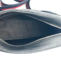 Gucci 574886 GG Supreme Canvas Black Red Web Stripe Leather Shoulder Bag