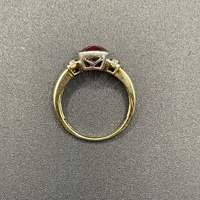 Ladies 9ct Yellow Gold Red Gemstone and Diamond Ring