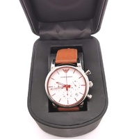 Armani Emporio White Dial Brown Leather Chronograph Mens Watch with Box
