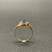 Ladies 9ct Yellow Gold Blue Gemstone & Diamond Ring