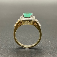 Unisex 9ct Yellow Gold Aqua Gemstone and Diamond Ring