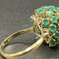 Ladies 10ct Yellow Gold Cluster of Green Gemstone Ring