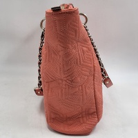 GUESS Coral Pink Quilted Geometric Chain Shoulder Tote Bag Handbag