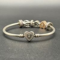 Ladies 925 Sterling Silver Round Pandora Charm Bangle