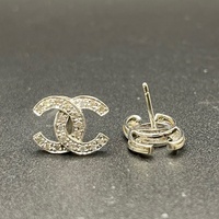 Ladies 14ct White Gold CC Diamond Stud Earrings