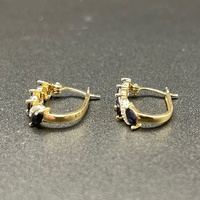 Ladies 9ct Yellow Gold Diamond & Sapphire Oval Hoop Earrings