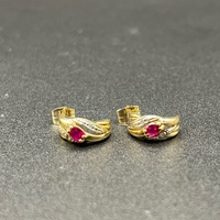 Ladies 9ct Yellow Gold Gemstone Semi Hoop Earrings