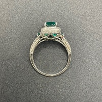 Ladies 9ct White Gold Blue Green Stone & Diamond Ring