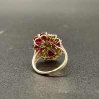 Ladies 9ct Yellow Gold Red Gemstone & Diamond Ring