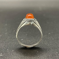 Mens 925 Sterling Silver Orange Stone Ring
