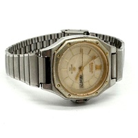 Seiko Quartz Octagonal Mens Day Date Champagne Dial Steel Bracelet