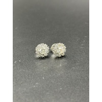 Ladies 9ct White Gold Natural Diamond Cluster Stud Earrings