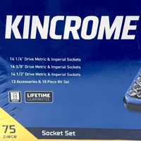 Kincrome K28091 75Pc Socket Set 1/4", 3/8", 1/2" Drive Metric & SAE Ratchet Tool Kit