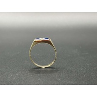 Mens 9ct Yellow Gold Blue Gemstone & CZ Ring