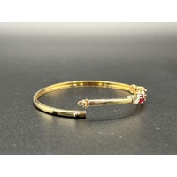 Ladies 9ct Yellow Gold Fancy Red Stone & Diamond Bangle
