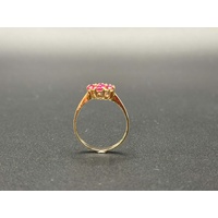 Ladies 14ct Yellow Gold Pink Gemstone Flower Ring