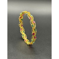 Ladies 21ct Yellow Gold Round Gemstone Bangle