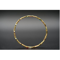 Ladies 21ct Yellow Gold Round Red & Pink Gemstone Bangle