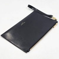 Ted Baker London Black Leather Envelope Wristlet Clutch Zip Pouch Gold Tones