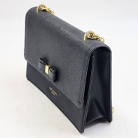 Ted Baker Joanaa Bow Detail Crossbody Bag Black Saffiano Faux Leather Gold Chain Shoulder