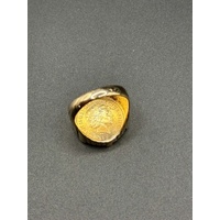 Mens 22ct Yellow Gold Round Sovereign Coin Set In 9ct Ring