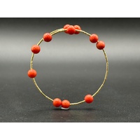 Ladies 18ct Yellow Gold Red Bead Cuff Bangle