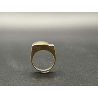 Mens 14ct Yellow Gold Green Gemstone and Diamonds Ring