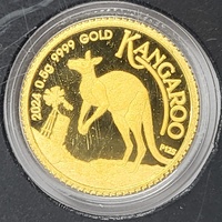 2024 Perth Mint Mini Kangaroo Gold Coin 0.5g 99.99% Pure Gold $2 AUD in Display Card