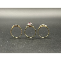 Ladies 9ct Yellow Gold Red Sapphire & Diamond 3 Ring Set