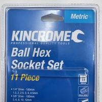 Kincrome K5523 11pc Metric Ball End Hex Socket Set S2 Steel 1/4" & 3/8" Drive