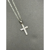 Ladies 18ct White Gold Figaro Chain & Cubic Zirconia Cross Pendant