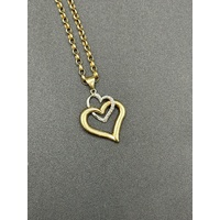 Ladies 9ct Yellow Gold Belcher Link Chain & Double Heart Diamond Pendant