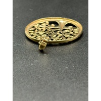 Ladies 9ct Yellow Gold Diamond Tree of Life Round Pendant