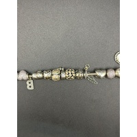 Ladies 925 Sterling Silver Pandora Charm Bracelet with 20 Mixed Charms