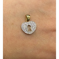 Ladies 9ct Yellow Gold White CZ Heart Keyhole Pendant