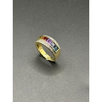 Unisex 18ct Yellow Gold Multi-Coloured Gemstone & Diamond Ring