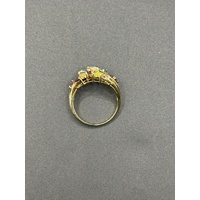 Ladies 9ct Yellow Gold Rainbow Coloured Gemstone Ring