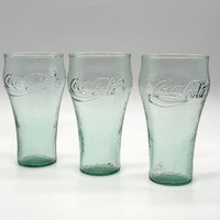 Coca-Cola Set of 3 Vintage Pebble Green Drinking Glasses 450ml Tumblers