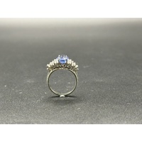 Ladies 18ct White Gold Blue Sapphire & Diamond Ring
