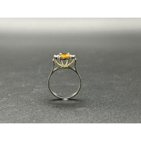 Ladies 18ct White Gold Amber Sapphire & Diamond Ring