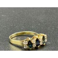 Ladies 14ct Yellow Gold Blue Sapphire & Diamond Ring