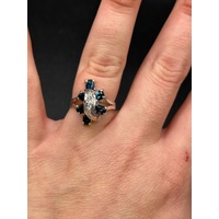 Ladies 18ct White Gold Blue Sapphire & Diamond Ring