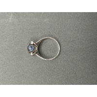 Ladies 18ct White Gold Blue Sapphire & Diamond Ring