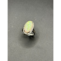 Ladies 14ct White Gold White Opal & Diamond Ring