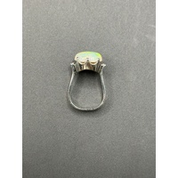 Ladies 18ct White Gold Opal & Diamond Ring